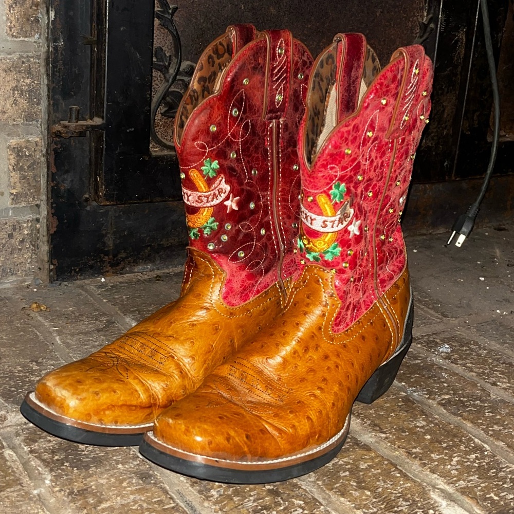 Tony Lama’s Lucky Star Ostrich Skin boots, size 8.5
